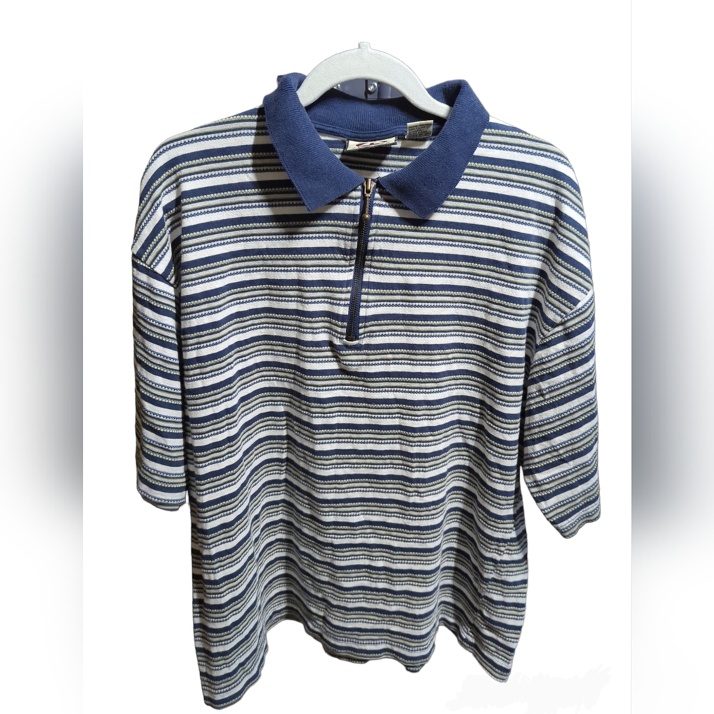 Airwalk mens vintage polo short sleeve shirt blue and white stripes
